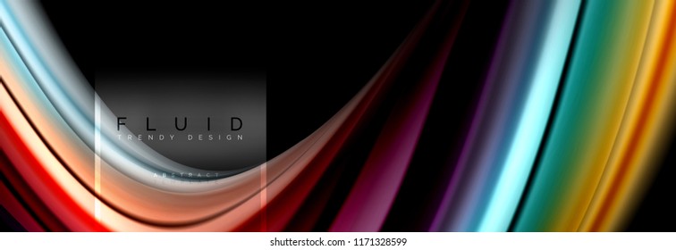 Fluid colors abstract background colorful poster, twisted liquid design on black, colorful marble or plastic wave texture backdrop, multicolored template for business or technology presentation or web