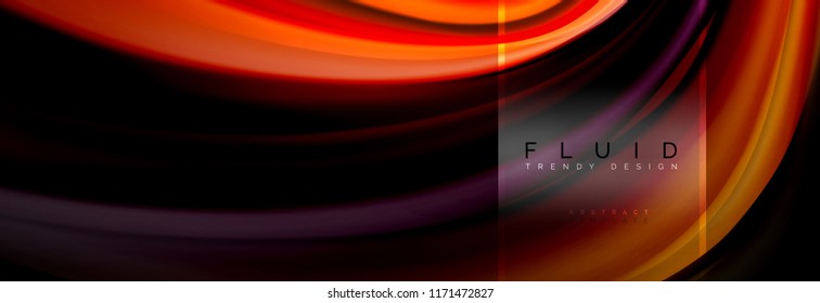 Fluid colors abstract background colorful poster, twisted liquid design on black, colorful marble or plastic wave texture backdrop, multicolored template for business or technology presentation or web