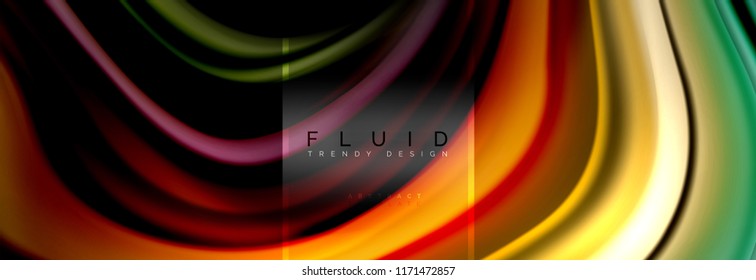 Fluid colors abstract background colorful poster, twisted liquid design on black, colorful marble or plastic wave texture backdrop, multicolored template for business or technology presentation or web