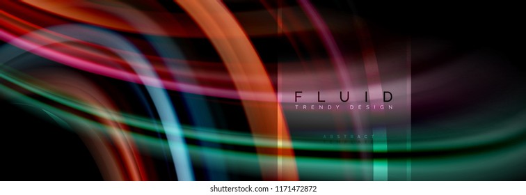 Fluid colors abstract background colorful poster, twisted liquid design on black, colorful marble or plastic wave texture backdrop, multicolored template for business or technology presentation or web