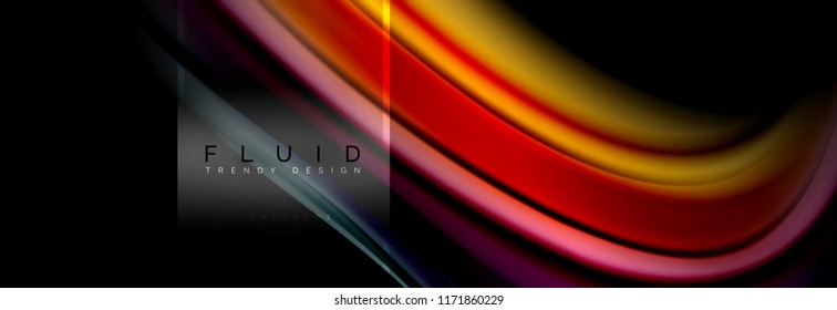 Fluid colors abstract background colorful poster, twisted liquid design on black, colorful marble or plastic wave texture backdrop, multicolored template for business or technology presentation or web