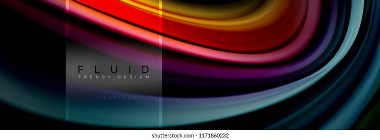 Fluid colors abstract background colorful poster, twisted liquid design on black, colorful marble or plastic wave texture backdrop, multicolored template for business or technology presentation or web