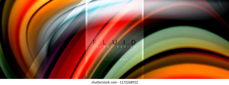 Fluid colors abstract background colorful poster, twisted liquid design on black, colorful marble or plastic wave texture backdrop, multicolored template for business or technology presentation or web