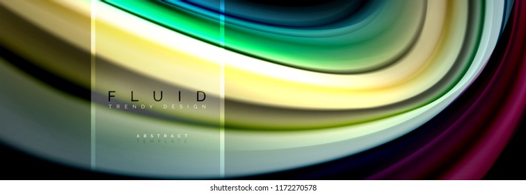 Fluid colors abstract background colorful poster, twisted liquid design on black, colorful marble or plastic wave texture backdrop, multicolored template for business or technology presentation or web