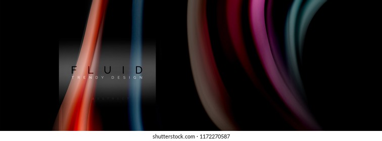Fluid colors abstract background colorful poster, twisted liquid design on black, colorful marble or plastic wave texture backdrop, multicolored template for business or technology presentation or web
