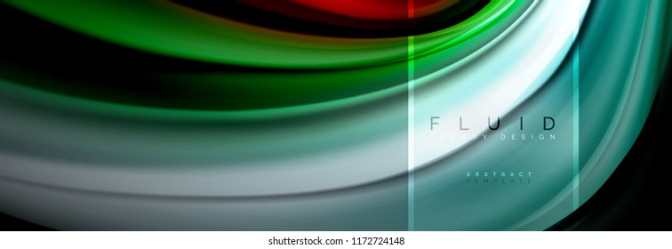 Fluid colors abstract background colorful poster, twisted liquid design on black, colorful marble or plastic wave texture backdrop, multicolored template for business or technology presentation or web