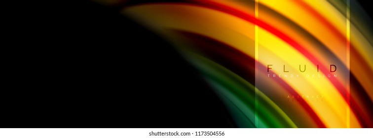 Fluid colors abstract background colorful poster, twisted liquid design on black, colorful marble or plastic wave texture backdrop, multicolored template for business or technology presentation or web