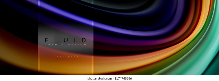 Fluid colors abstract background colorful poster, twisted liquid design on black, colorful marble or plastic wave texture backdrop, multicolored template for business or technology presentation or web