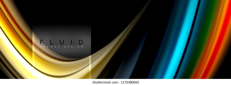 Fluid colors abstract background colorful poster, twisted liquid design on black, colorful marble or plastic wave texture backdrop, multicolored template for business or technology presentation or web
