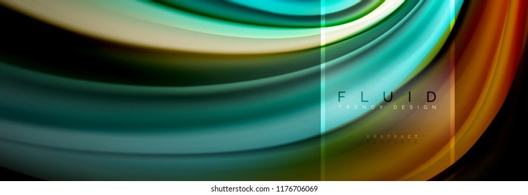 Fluid colors abstract background colorful poster, twisted liquid design on black, colorful marble or plastic wave texture backdrop, multicolored template for business or technology presentation or web
