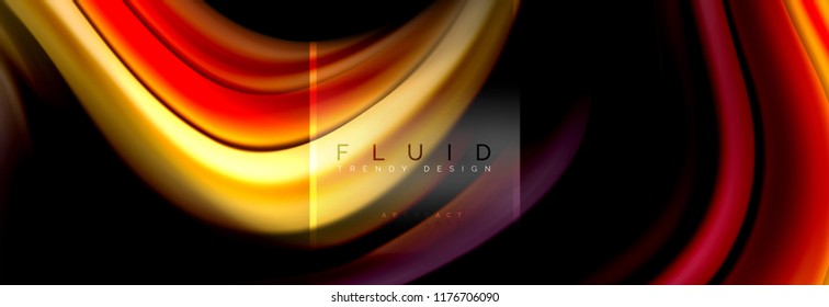 Fluid colors abstract background colorful poster, twisted liquid design on black, colorful marble or plastic wave texture backdrop, multicolored template for business or technology presentation or web