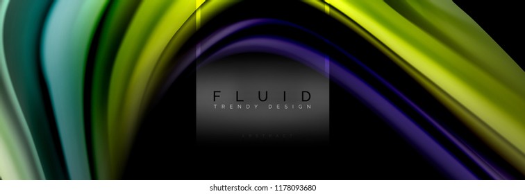 Fluid colors abstract background colorful poster, twisted liquid design on black, colorful marble or plastic wave texture backdrop, multicolored template for business or technology presentation or web