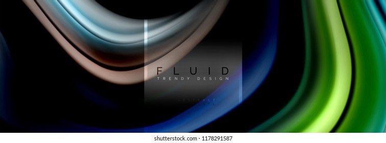 Fluid colors abstract background colorful poster, twisted liquid design on black, colorful marble or plastic wave texture backdrop, multicolored template for business or technology presentation or web