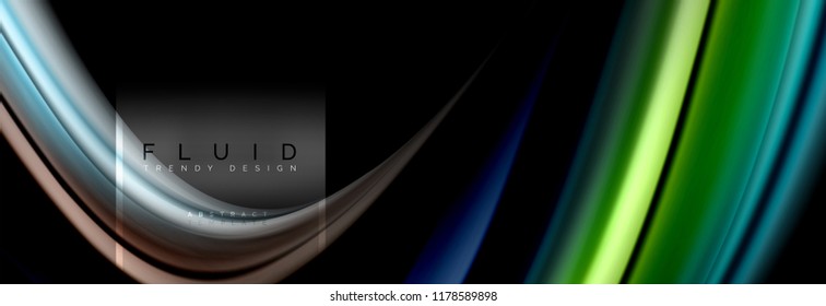 Fluid colors abstract background colorful poster, twisted liquid design on black, colorful marble or plastic wave texture backdrop, multicolored template for business or technology presentation or web