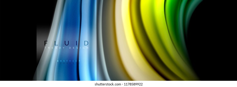 Fluid colors abstract background colorful poster, twisted liquid design on black, colorful marble or plastic wave texture backdrop, multicolored template for business or technology presentation or web