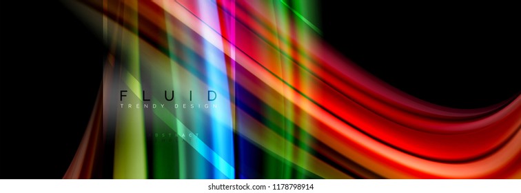 Fluid colors abstract background colorful poster, twisted liquid design on black, colorful marble or plastic wave texture backdrop, multicolored template for business or technology presentation or web