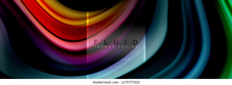 Fluid colors abstract background colorful poster, twisted liquid design on black, colorful marble or plastic wave texture backdrop, multicolored template for business or technology presentation or web