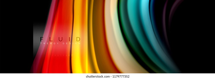 Fluid colors abstract background colorful poster, twisted liquid design on black, colorful marble or plastic wave texture backdrop, multicolored template for business or technology presentation or web