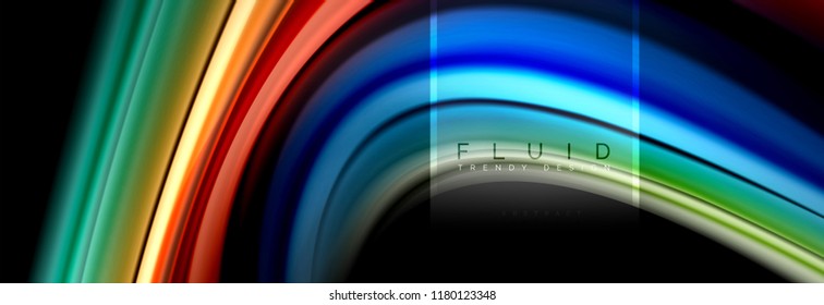 Fluid colors abstract background colorful poster, twisted liquid design on black, colorful marble or plastic wave texture backdrop, multicolored template for business or technology presentation or web