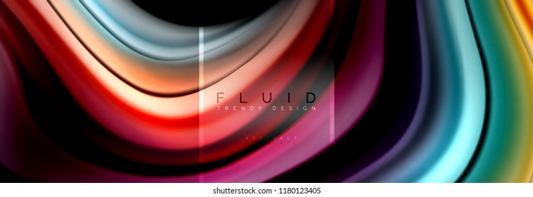Fluid colors abstract background colorful poster, twisted liquid design on black, colorful marble or plastic wave texture backdrop, multicolored template for business or technology presentation or web