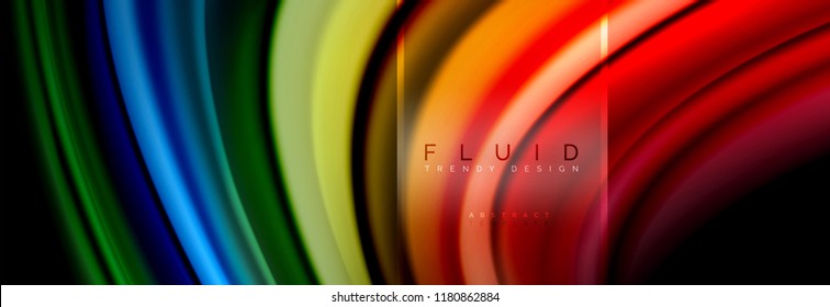 Fluid colors abstract background colorful poster, twisted liquid design on black, colorful marble or plastic wave texture backdrop, multicolored template for business or technology presentation or web