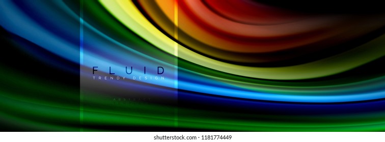 Fluid colors abstract background colorful poster, twisted liquid design on black, colorful marble or plastic wave texture backdrop, multicolored template for business or technology presentation or web