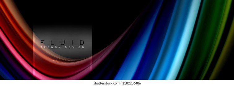Fluid colors abstract background colorful poster, twisted liquid design on black, colorful marble or plastic wave texture backdrop, multicolored template for business or technology presentation or web