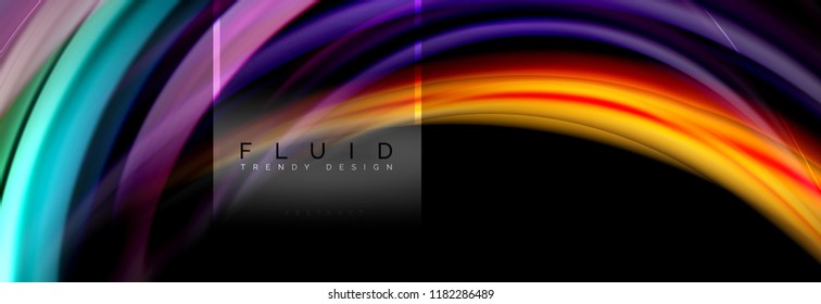 Fluid colors abstract background colorful poster, twisted liquid design on black, colorful marble or plastic wave texture backdrop, multicolored template for business or technology presentation or web
