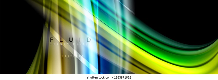 Fluid colors abstract background colorful poster, twisted liquid design on black, colorful marble or plastic wave texture backdrop, multicolored template for business or technology presentation or web