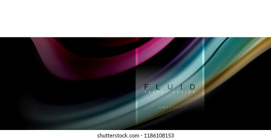 Fluid colors abstract background colorful poster, twisted liquid design on black, colorful marble or plastic wave texture backdrop, multicolored template for business or technology presentation or web