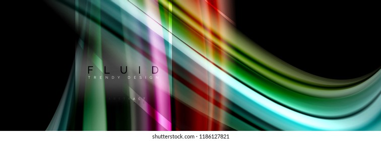 Fluid colors abstract background colorful poster, twisted liquid design on black, colorful marble or plastic wave texture backdrop, multicolored template for business or technology presentation or web
