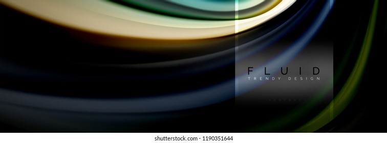 Fluid colors abstract background colorful poster, twisted liquid design on black, colorful marble or plastic wave texture backdrop, multicolored template for business or technology presentation or web