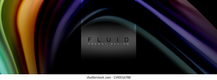 Fluid colors abstract background colorful poster, twisted liquid design on black, colorful marble or plastic wave texture backdrop, multicolored template for business or technology presentation or web