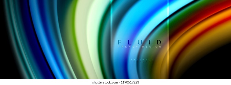 Fluid colors abstract background colorful poster, twisted liquid design on black, colorful marble or plastic wave texture backdrop, multicolored template for business or technology presentation or web