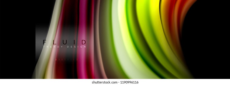Fluid colors abstract background colorful poster, twisted liquid design on black, colorful marble or plastic wave texture backdrop, multicolored template for business or technology presentation