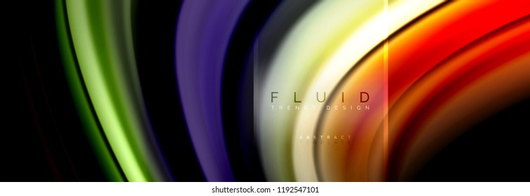 Fluid colors abstract background colorful poster, twisted liquid design on black, colorful marble or plastic wave texture backdrop, multicolored template for business or technology presentation or web