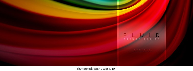 Fluid colors abstract background colorful poster, twisted liquid design on black, colorful marble or plastic wave texture backdrop, multicolored template for business or technology presentation or web