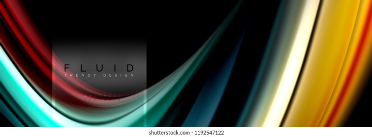 Fluid colors abstract background colorful poster, twisted liquid design on black, colorful marble or plastic wave texture backdrop, multicolored template for business or technology presentation or web