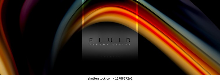 Fluid colors abstract background colorful poster, twisted liquid design on black, colorful marble or plastic wave texture backdrop, multicolored template for business or technology presentation or web