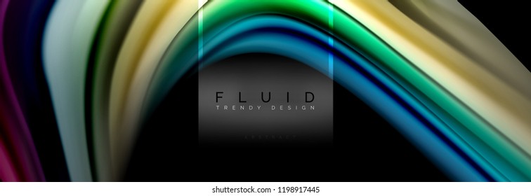 Fluid colors abstract background colorful poster, twisted liquid design on black, colorful marble or plastic wave texture backdrop, multicolored template for business or technology presentation or web