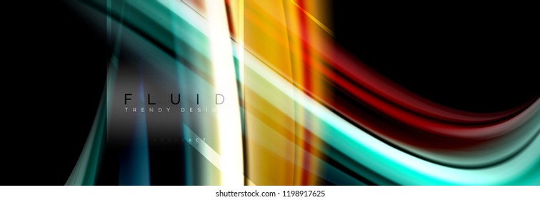 Fluid colors abstract background colorful poster, twisted liquid design on black, colorful marble or plastic wave texture backdrop, multicolored template for business or technology presentation or web