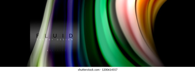 Fluid colors abstract background colorful poster, twisted liquid design on black, colorful marble or plastic wave texture backdrop, multicolored template for business or technology presentation or web