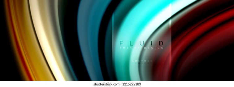 Fluid colors abstract background colorful poster, twisted liquid design on black, colorful marble or plastic wave texture backdrop, multicolored template for business or technology presentation or web