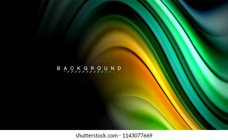 Fluid colors abstract background, twisted liquid design on black, colorful marble or plastic wave texture backdrop, multicolored template for business or technology presentation or web brochure cover