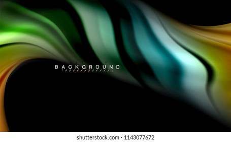 Fluid colors abstract background, twisted liquid design on black, colorful marble or plastic wave texture backdrop, multicolored template for business or technology presentation or web brochure cover