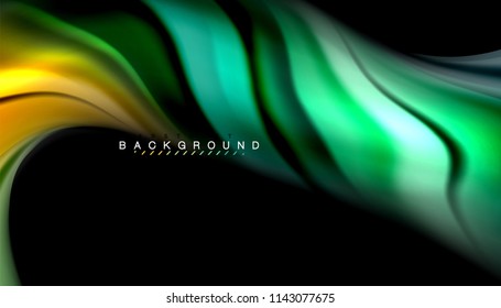 Fluid colors abstract background, twisted liquid design on black, colorful marble or plastic wave texture backdrop, multicolored template for business or technology presentation or web brochure cover
