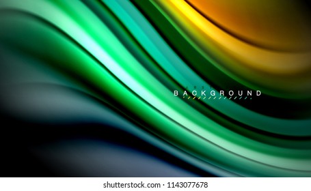 Fluid colors abstract background, twisted liquid design on black, colorful marble or plastic wave texture backdrop, multicolored template for business or technology presentation or web brochure cover