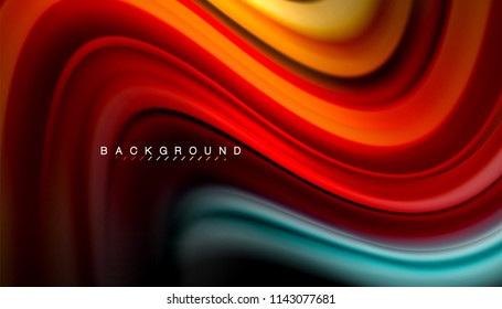 Fluid colors abstract background, twisted liquid design on black, colorful marble or plastic wave texture backdrop, multicolored template for business or technology presentation or web brochure cover