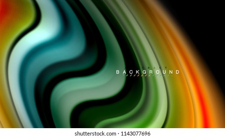Fluid colors abstract background, twisted liquid design on black, colorful marble or plastic wave texture backdrop, multicolored template for business or technology presentation or web brochure cover