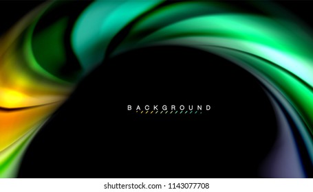 Fluid colors abstract background, twisted liquid design on black, colorful marble or plastic wave texture backdrop, multicolored template for business or technology presentation or web brochure cover